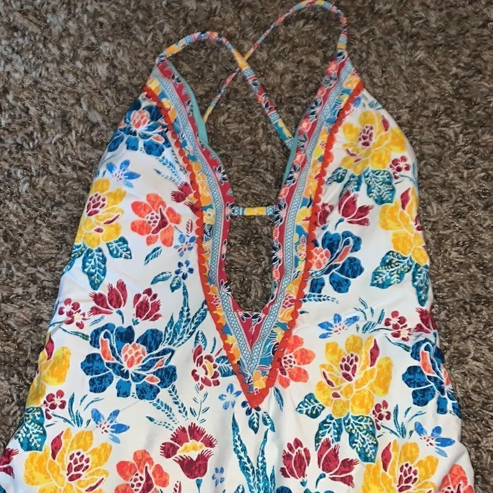 Lucky brand patterned one-piece floral swimsuit, size S.